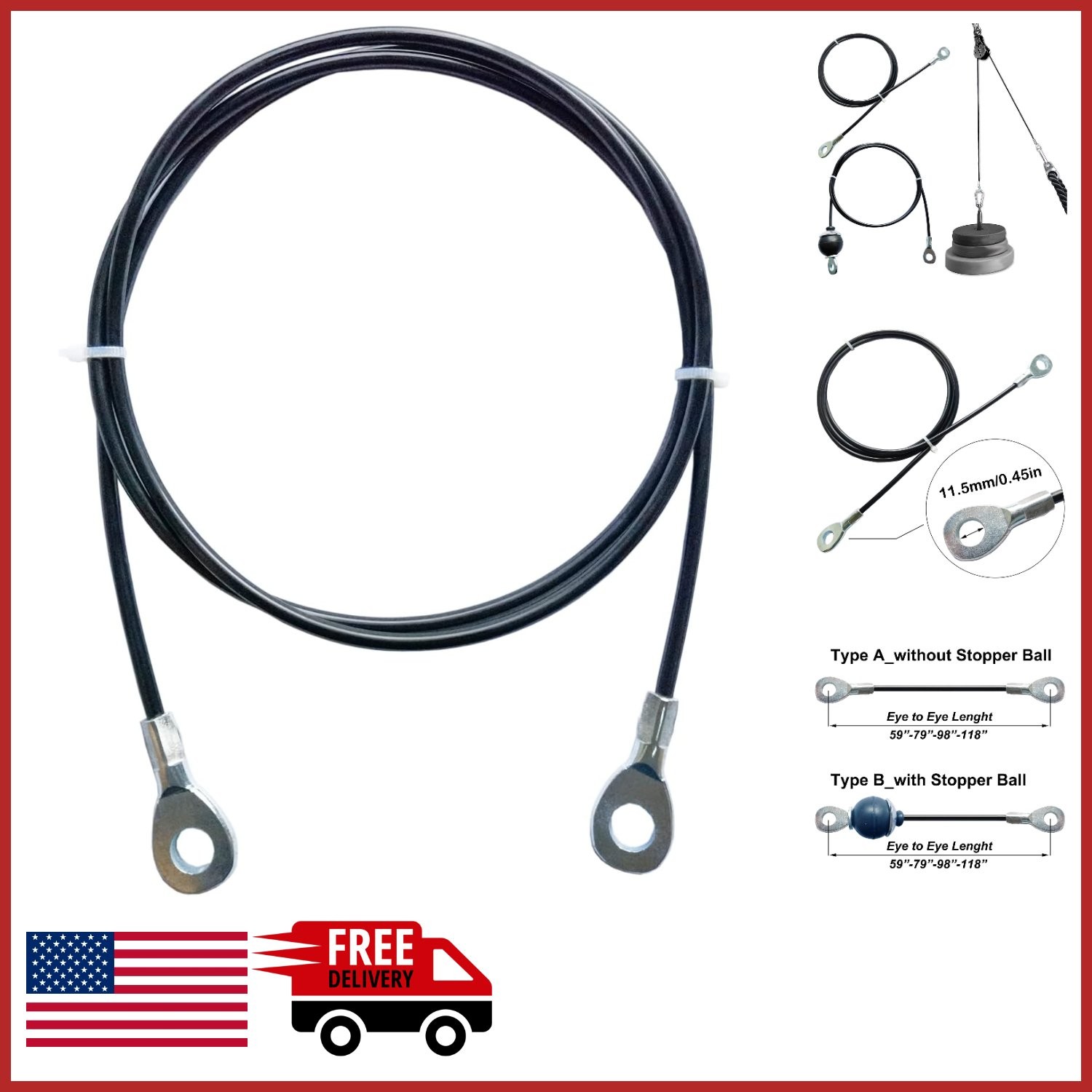 Heavy Duty 59" Fitness Gym Replacement Cable for Home Gym Pulley System