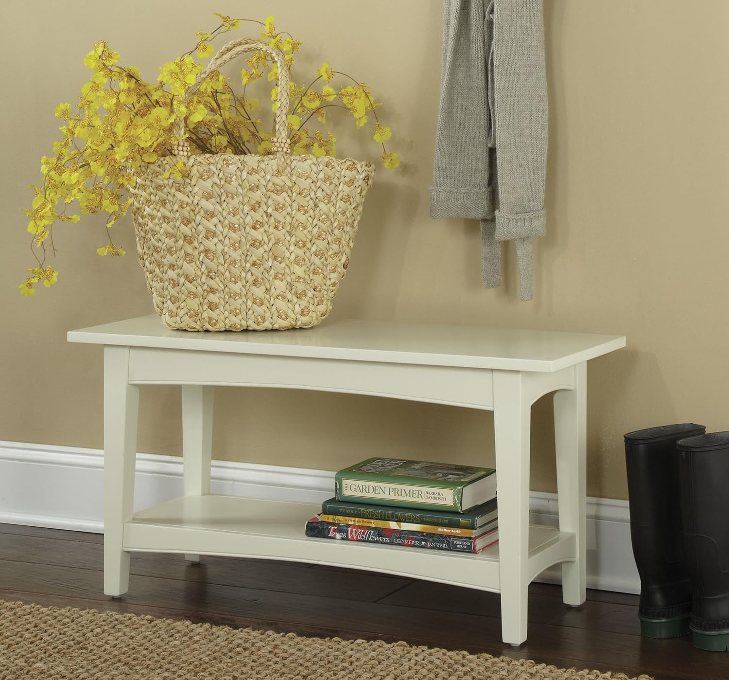 Shaker Cottage Bench with Shelf, Ivory