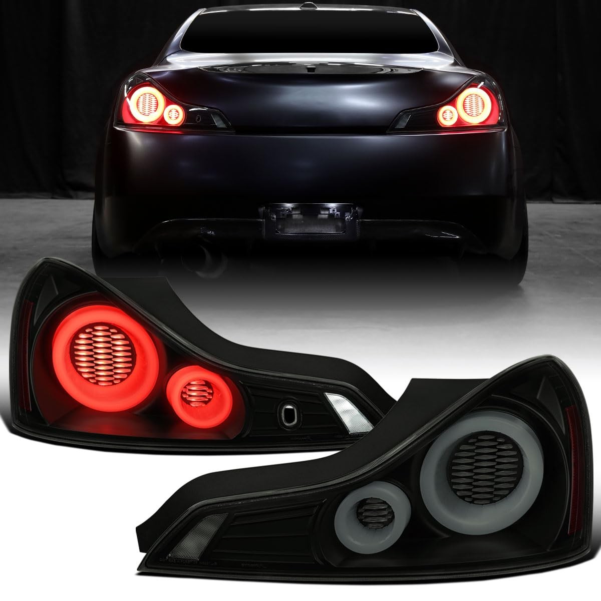 Full LED Tail Lights for Infiniti G37 2008 2013 Q60 Animated Pair Black Smoke
