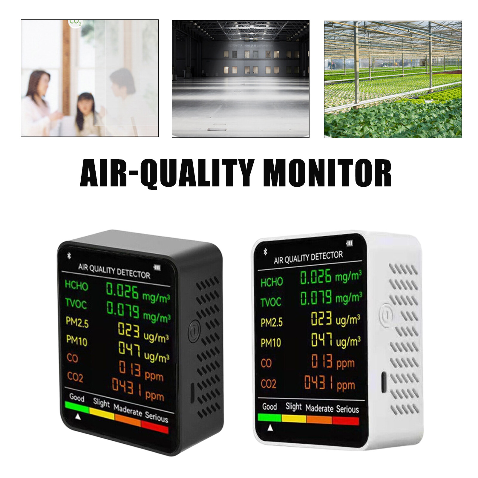6 in 1 Air Quality Monitor Carbon Dioxide Level CO2 Meter TVOC HCHO Detector