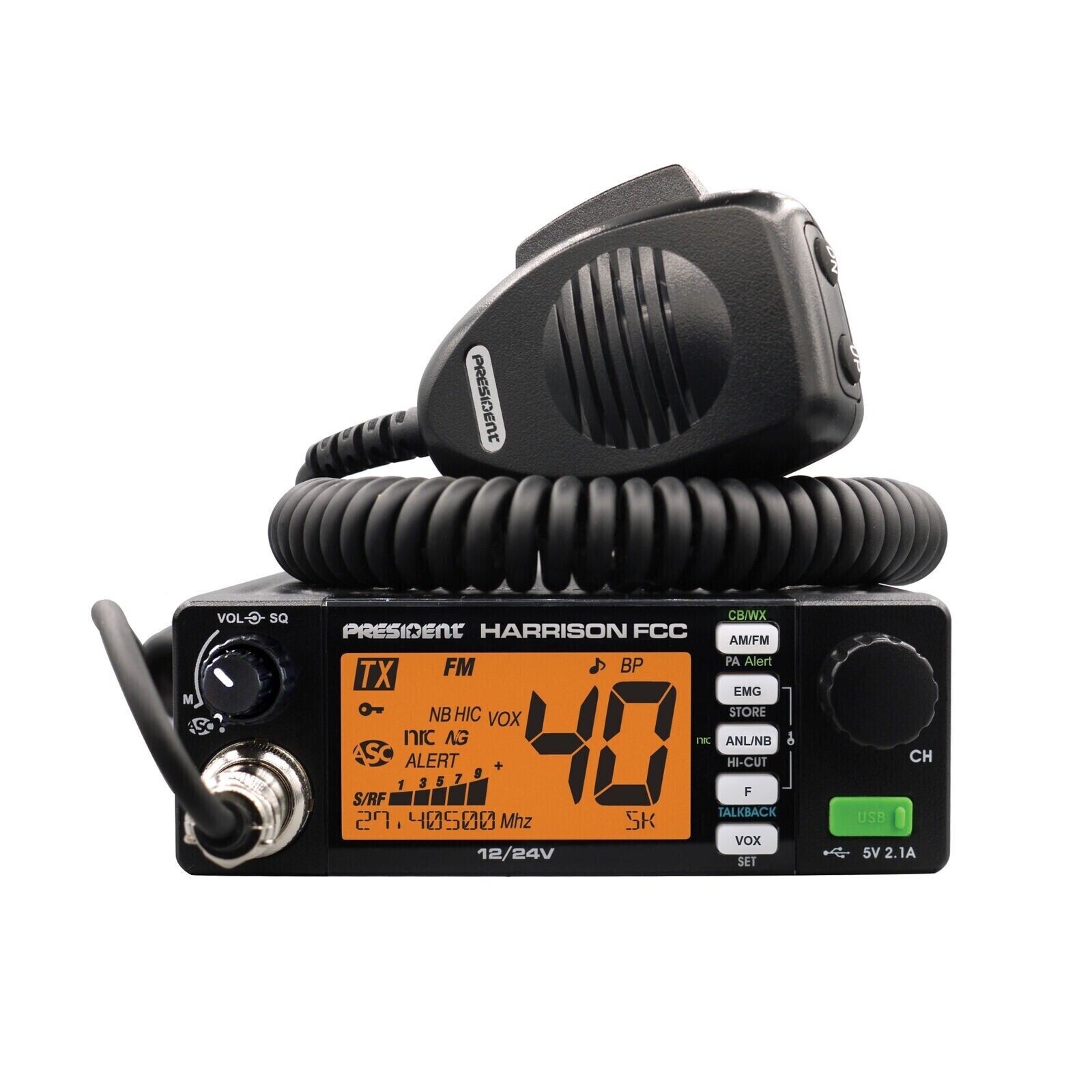 President Harrison FCC 40 Channel AM/FM 7 Color w CTCSS/DSS +NRC Mobile CB Radio