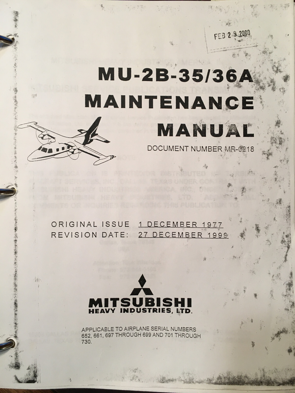 Mitsubishi MU-2B-35/36A Maintenance Manual