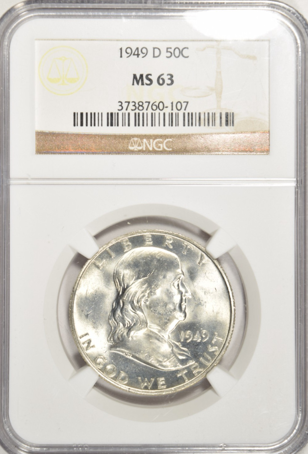1949 D FRANKLIN HALF DOLLAR ~ NGC MS63 ~ BRIGHT WHITE!