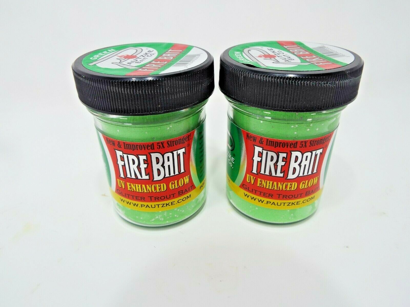 Lot of 2 Pautzke Fire Bait Dough Glitter Trout Fishing Bait 1.5oz Jars Green