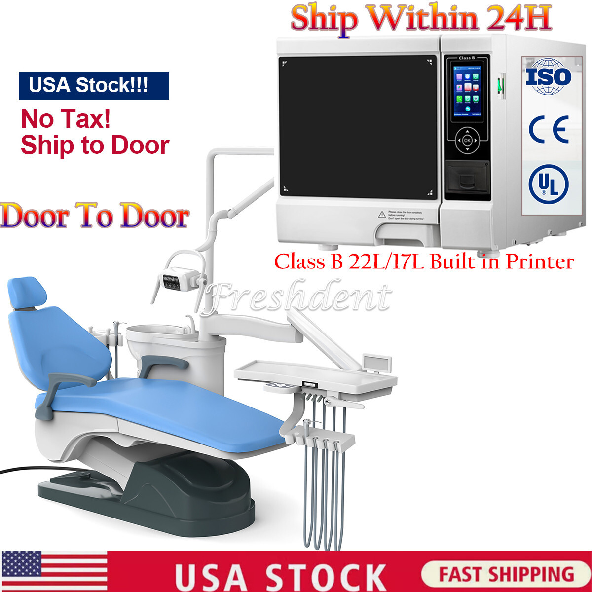 Dental Unit Chair Computer Controlled Motor Hard Leather /Autoclave Sterilizer