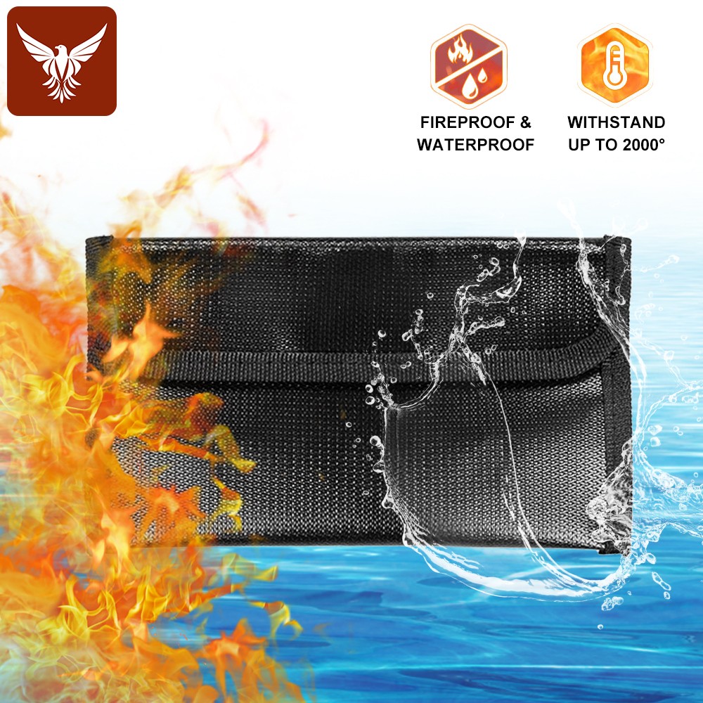 2000°F Fireproof Waterproof Document Bag w/Zipper Small Cash Money Safe Pouch