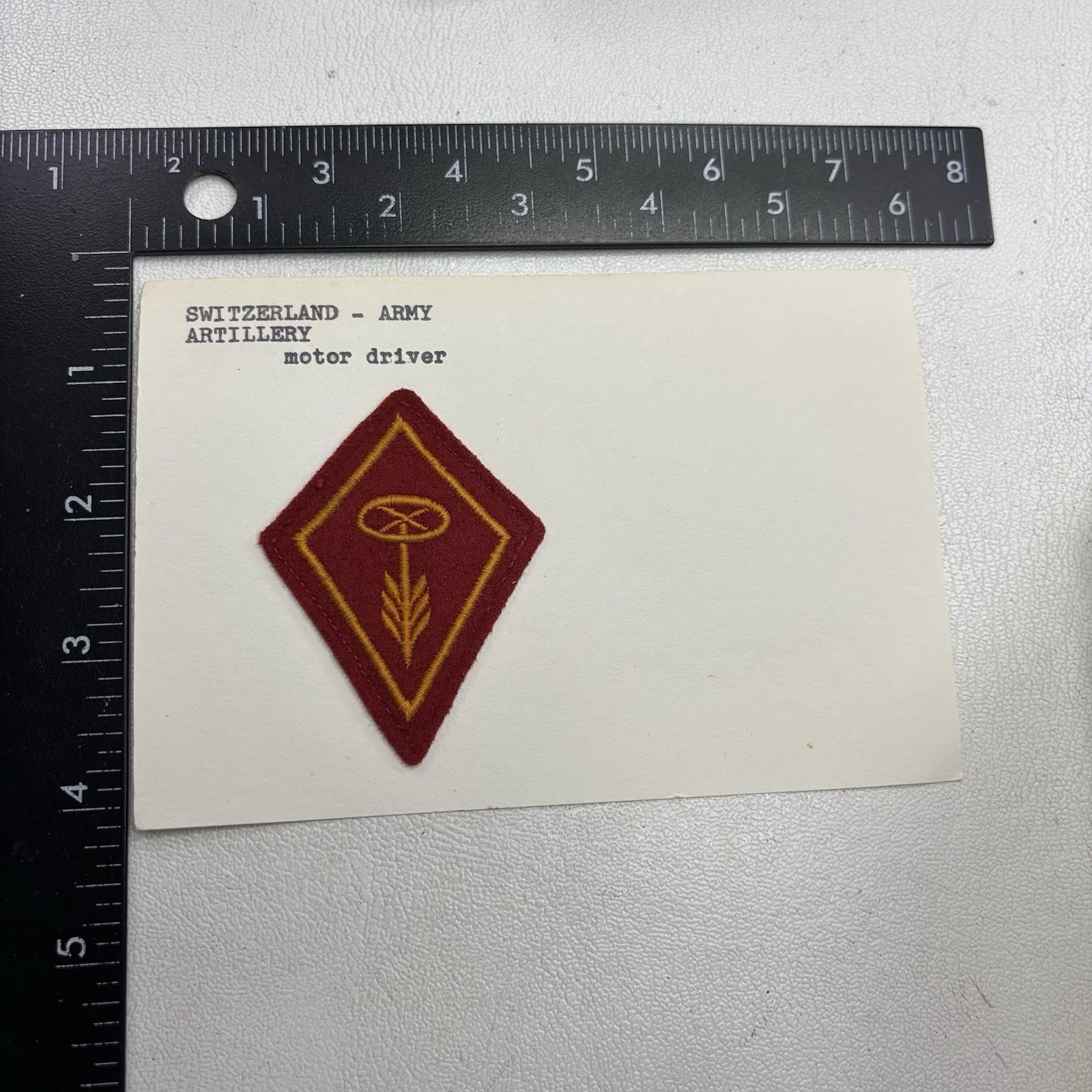 Switzerland Army ARTILLERY MOTOR DRIVER Patch (Attached To Card) 58Z1