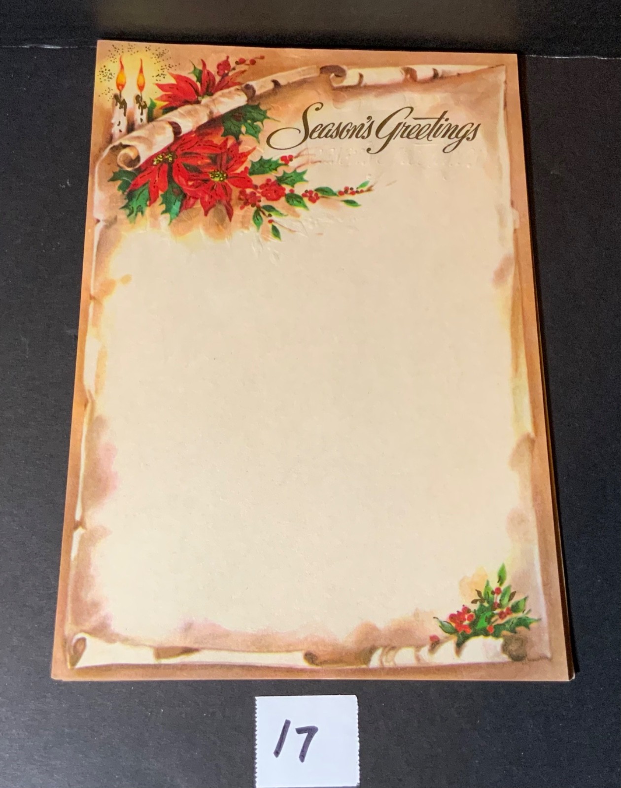 VTG Embossed Christmas Stationary Lot (17) Sheets Poinsettias Seasons Greetings