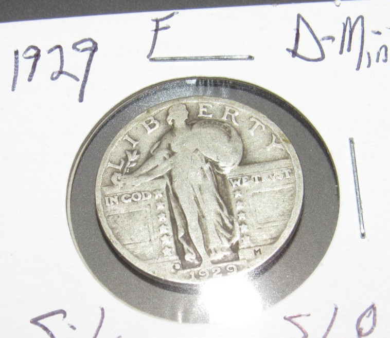 Fine SLQ Silver 1929 d Denver Mint Standing Liberty Quarter Old coin