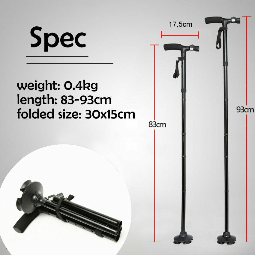 2Pcs Lightweight Collapsible LED Walking Stick Folding Adjustable Walking Cane
