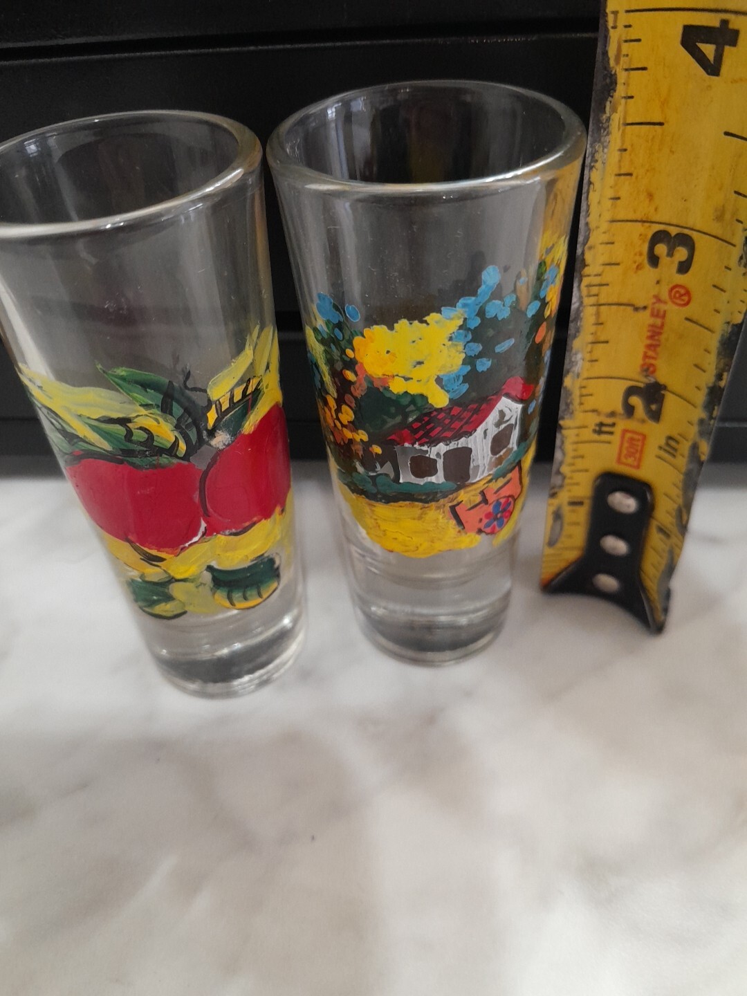 Crisa Vintage Tall Shot Glasses Apples Homestead Handpainted
