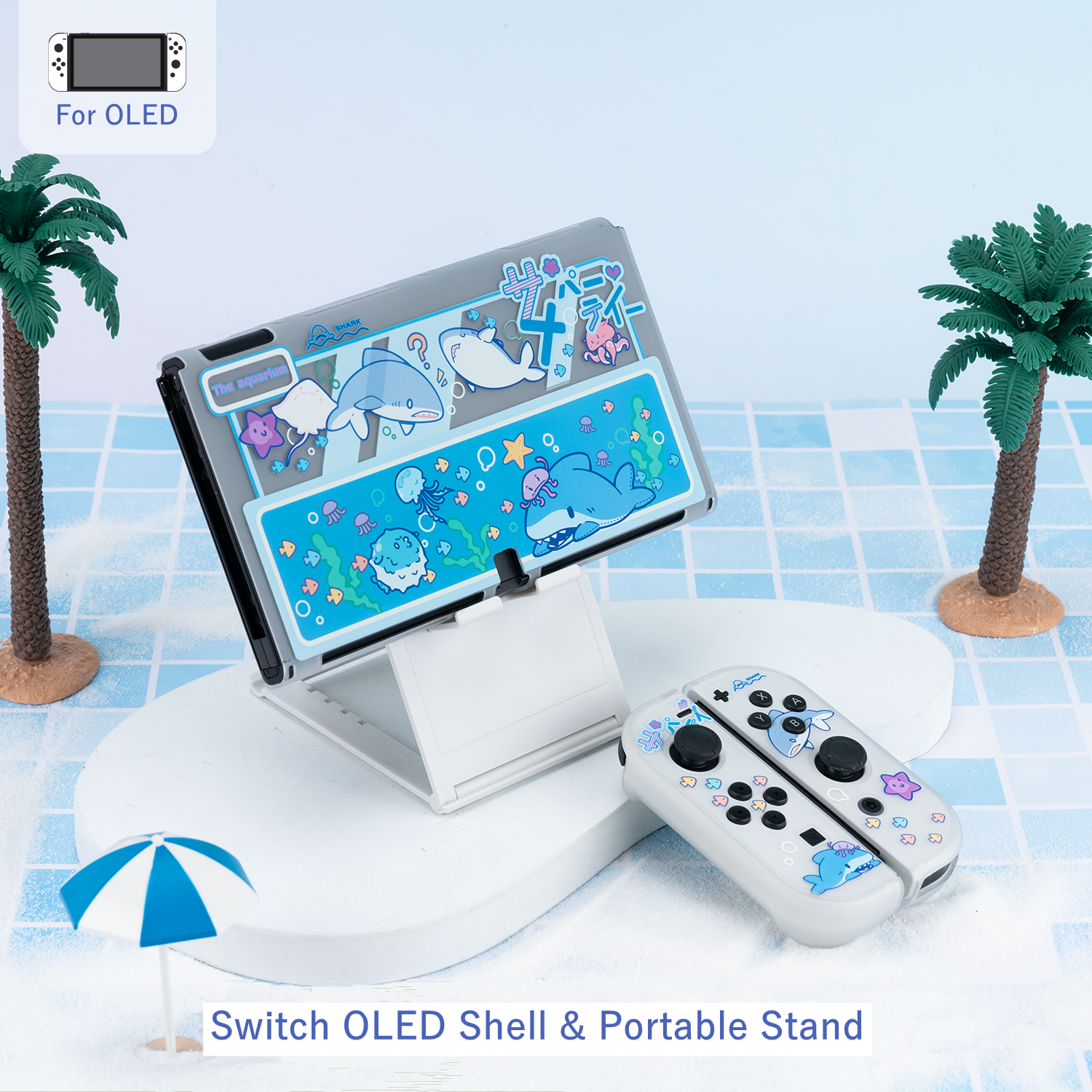 GeekShare Protective Case for Nintendo Switch OLED Hard Shell Clear Case Shark