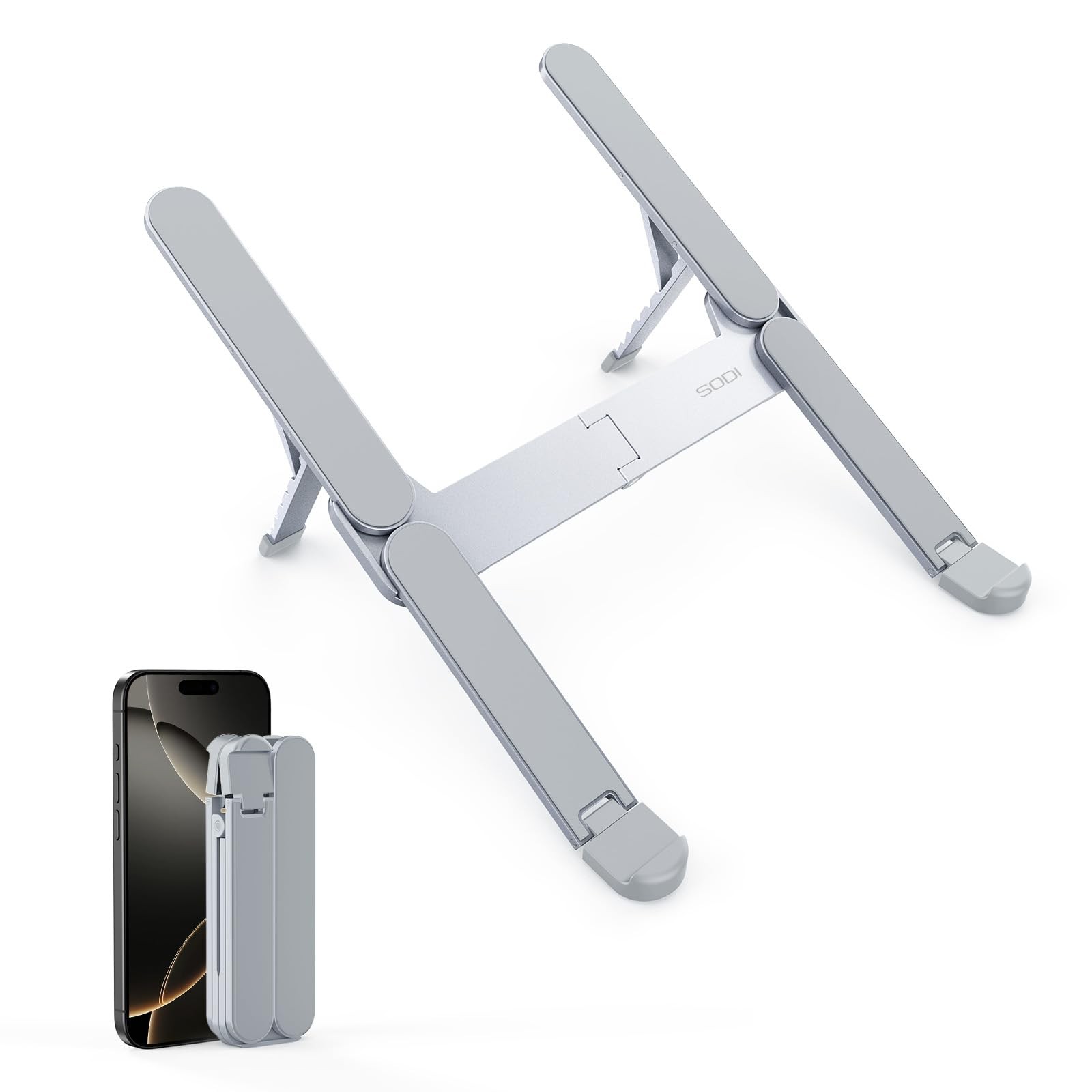 Light Gray Aluminum Foldable Adjustable Laptop Stand Fits 10-16 Inch Devices