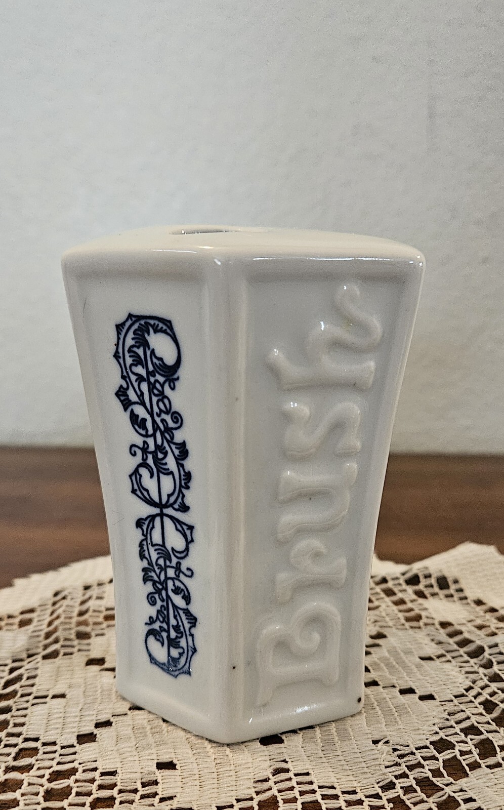 Ceramic Blue & White Toothbush Holder. VTG Made in Japan. Village Bath Products.
