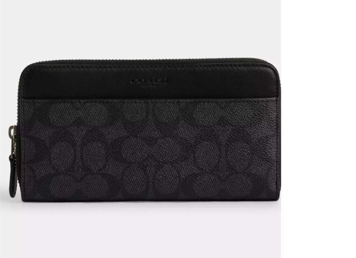 COACH CY405 NWT Accordion  Walllet - Signature/Leather QB/Charcoal/Black