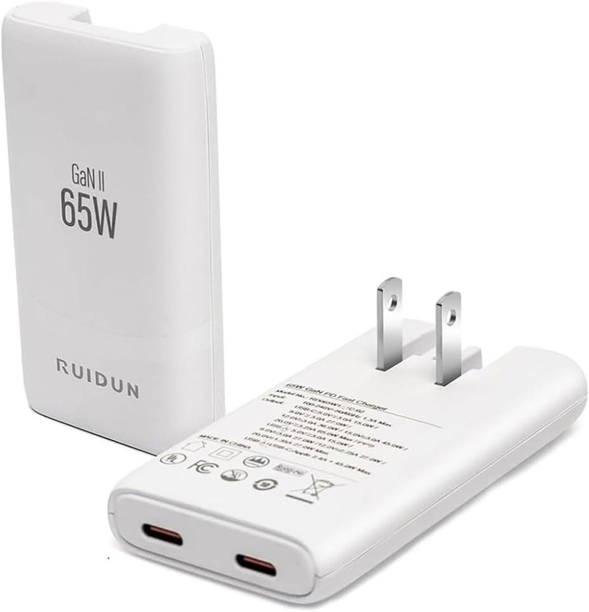 65W Gan USB C Charger,Dual-Port Fast Wall Charger,Pd 3.0 & QC 4.0,Foldable Plug