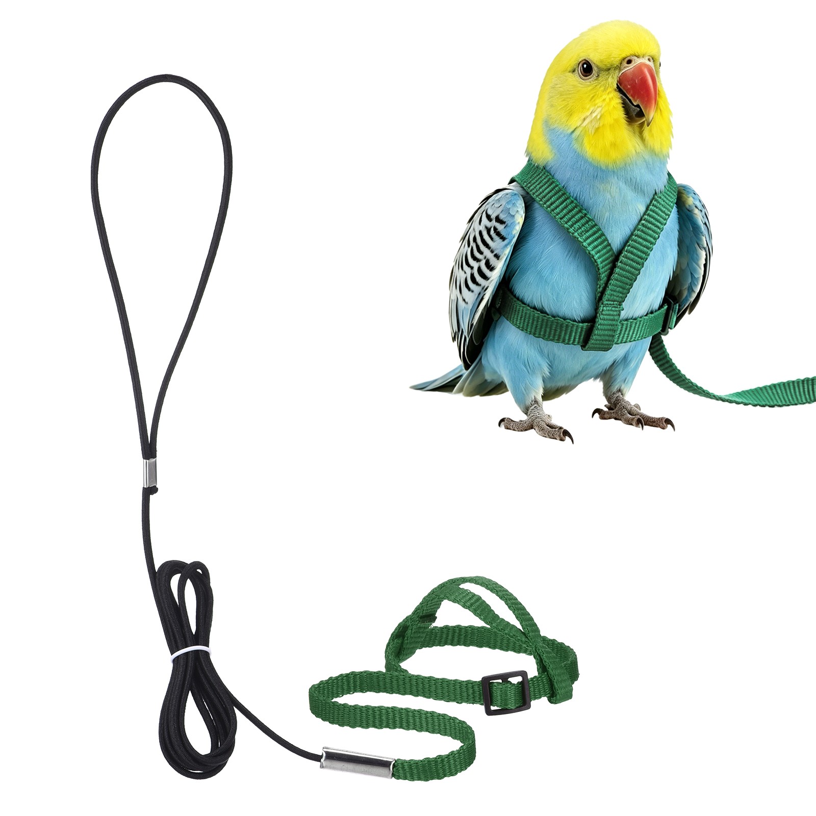 Adjustable Bird Harness Parrot Leash, XS Size Nylon Bird Harness, Green