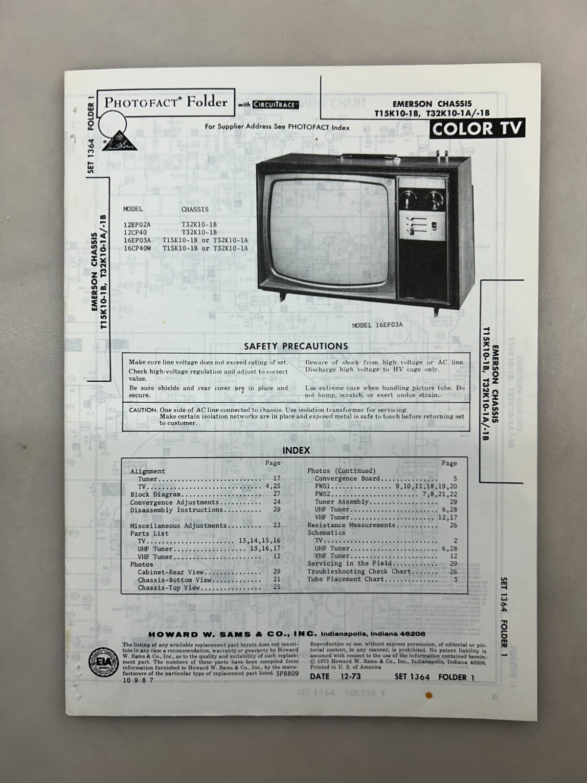 Emerson T15K10 T32K10 Service Manual Sams Photofact Free Shipping