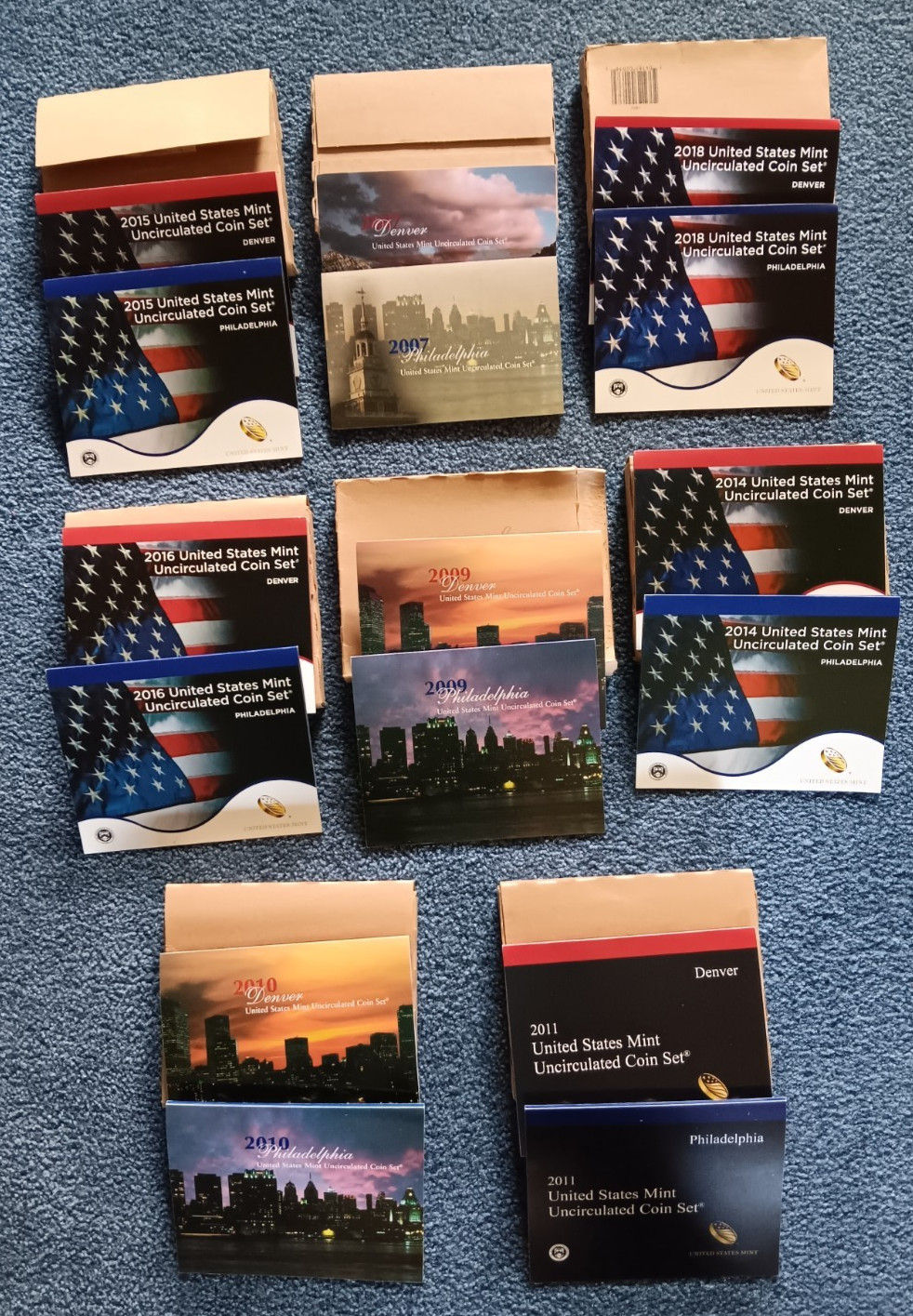 COMPLETE P+D MINT SETS 2016,2009,2014,2007,2018,2015,2010+2011 W/SHIPPING BOXES