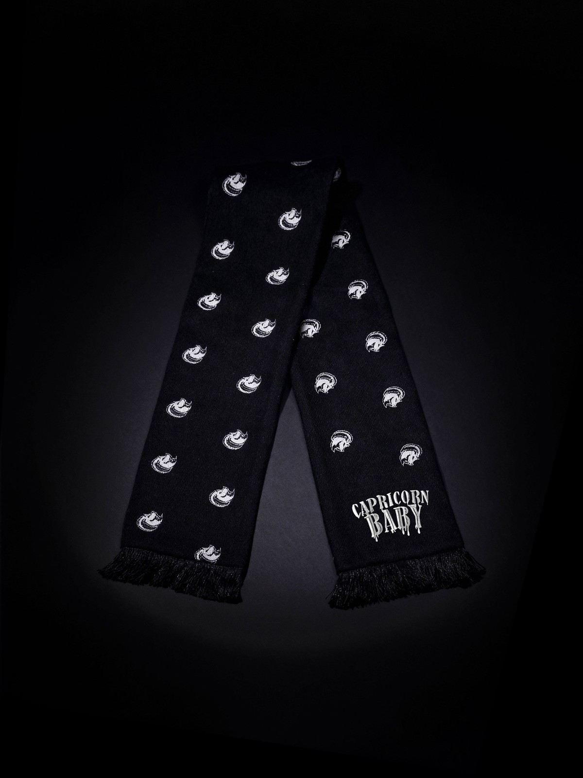 Capricorn Baby Onyx Icon Scarf Black Heavy Embroidered Silver Logo Unisex