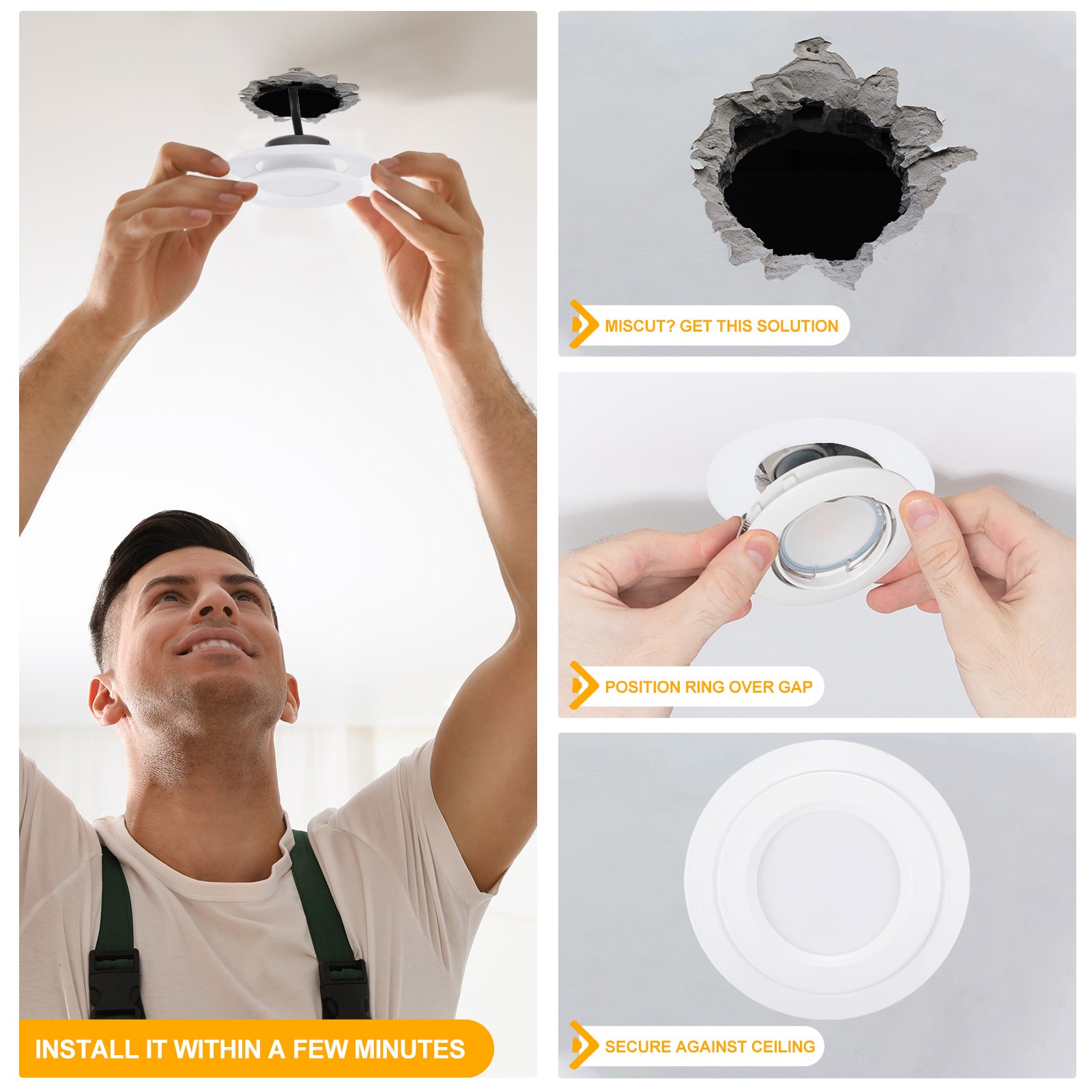 Goof Rings for 3 1/2 Inch Recessed Lights, ID 3.2" x OD 4.5", 4 Pcs, White