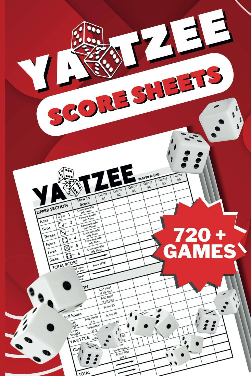 Score Pads for Yahtzee : Large Print 6X9 Yahtzee Score Sheets 720+ Games for Sco