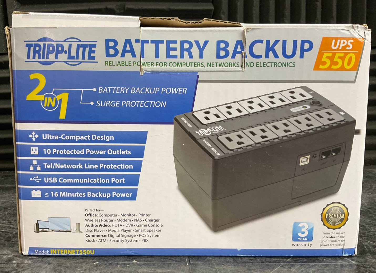 Tripp Lite Internet Office 550VA UPS 120V with USB INTERNET550U ✨NEW! OPEN BOX!✨