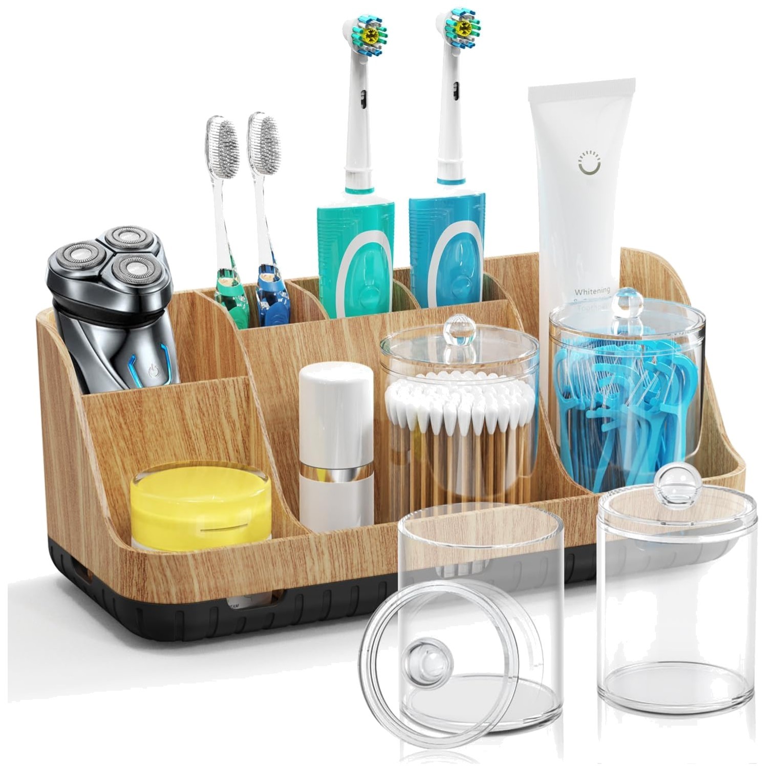 Toothbrush Holder Set with Qtip Dispenser - 7 Slots