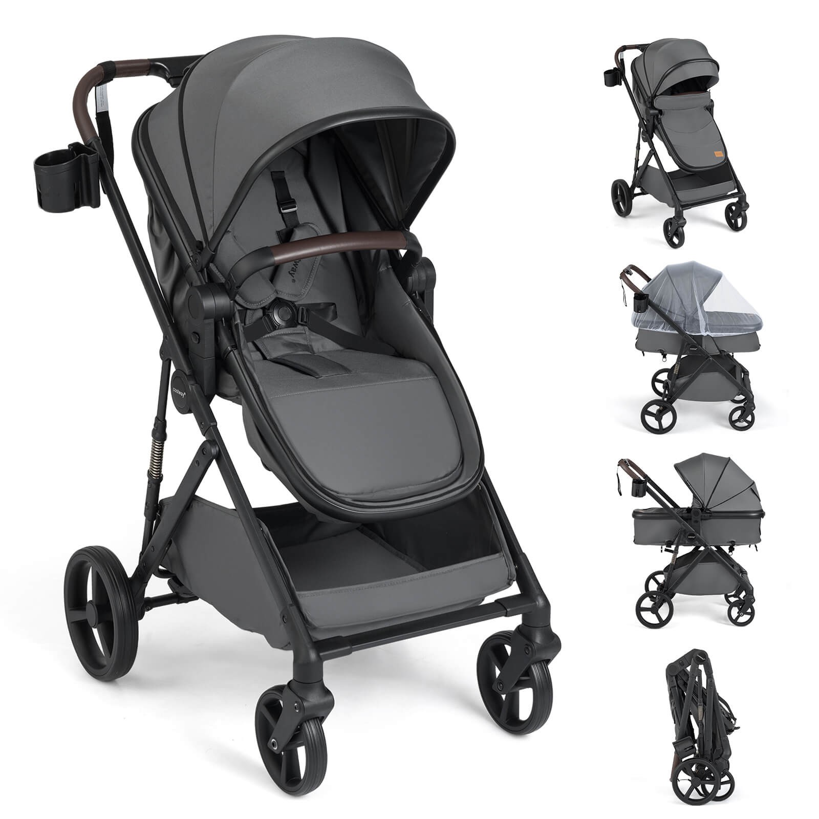2 in 1 Baby Stroller with Bassinet Mode w/Reversible Seat, Adjustable Canopy