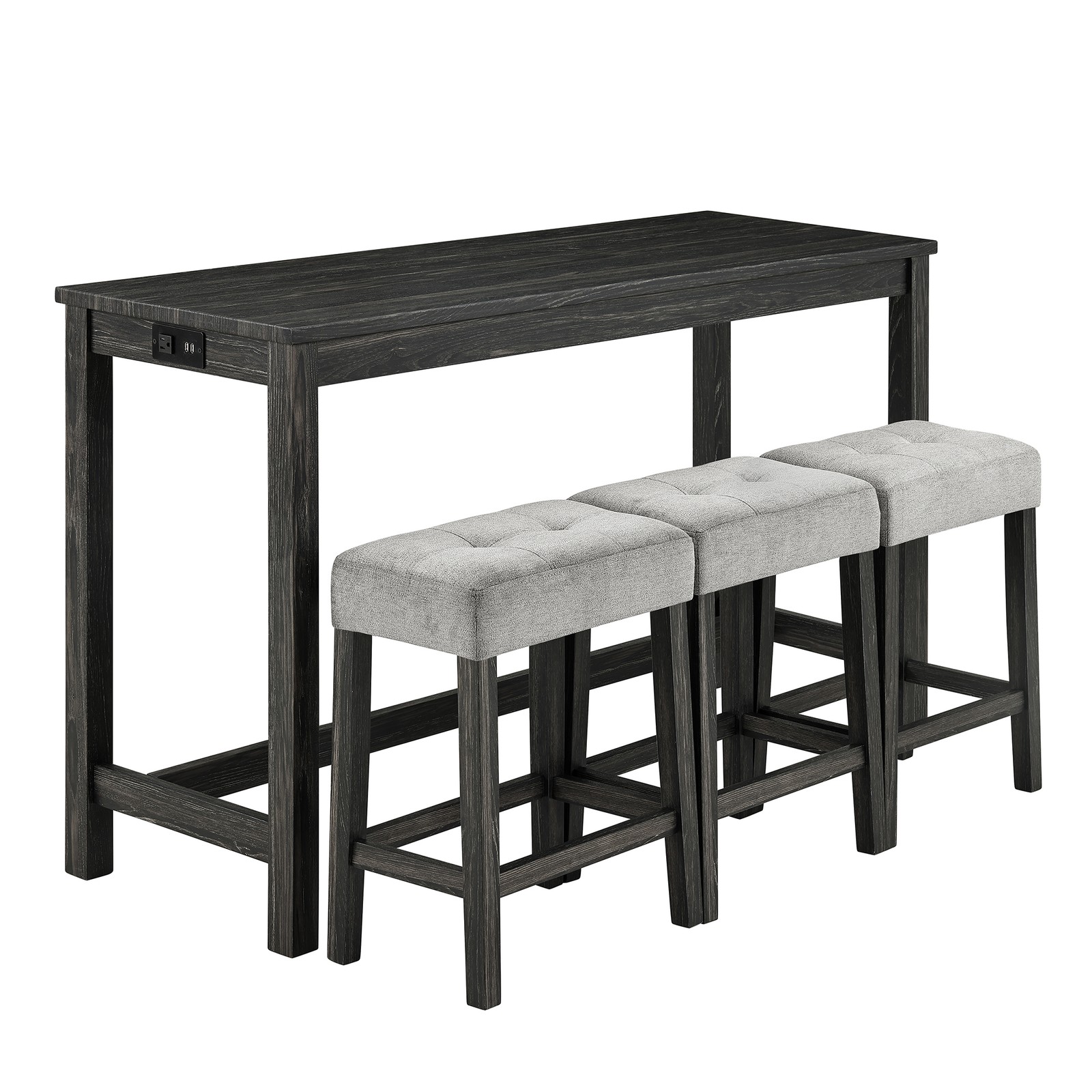 Bar Table Set w/ Power Outlet 4pcs Dining Table Industrial Breakfast Table