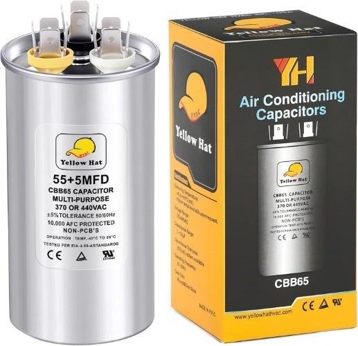 AC Motor Run Capacitor 55+5 uf MFD 370 440 Volt VAC Round Mult Style: 55+5 MFD