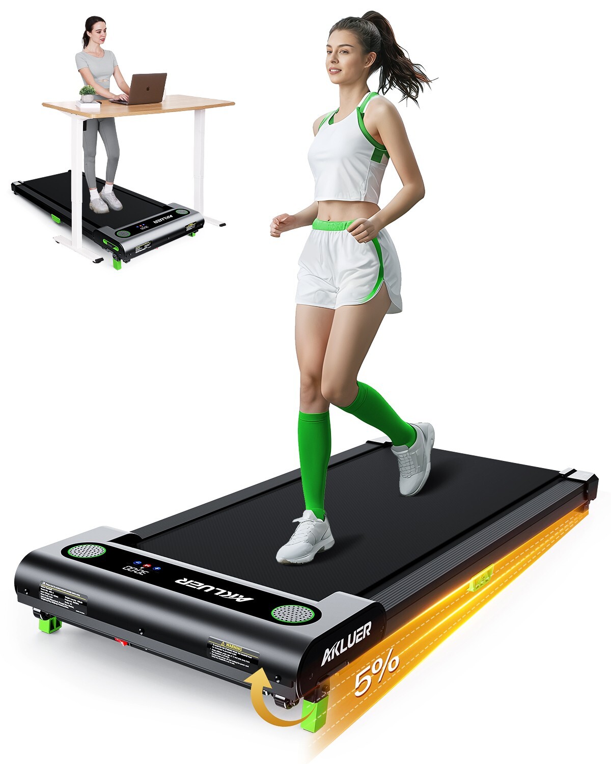 Akluer Walking Pad Under Desk Treadmill Quiet 300 LBS Capacity with Remote