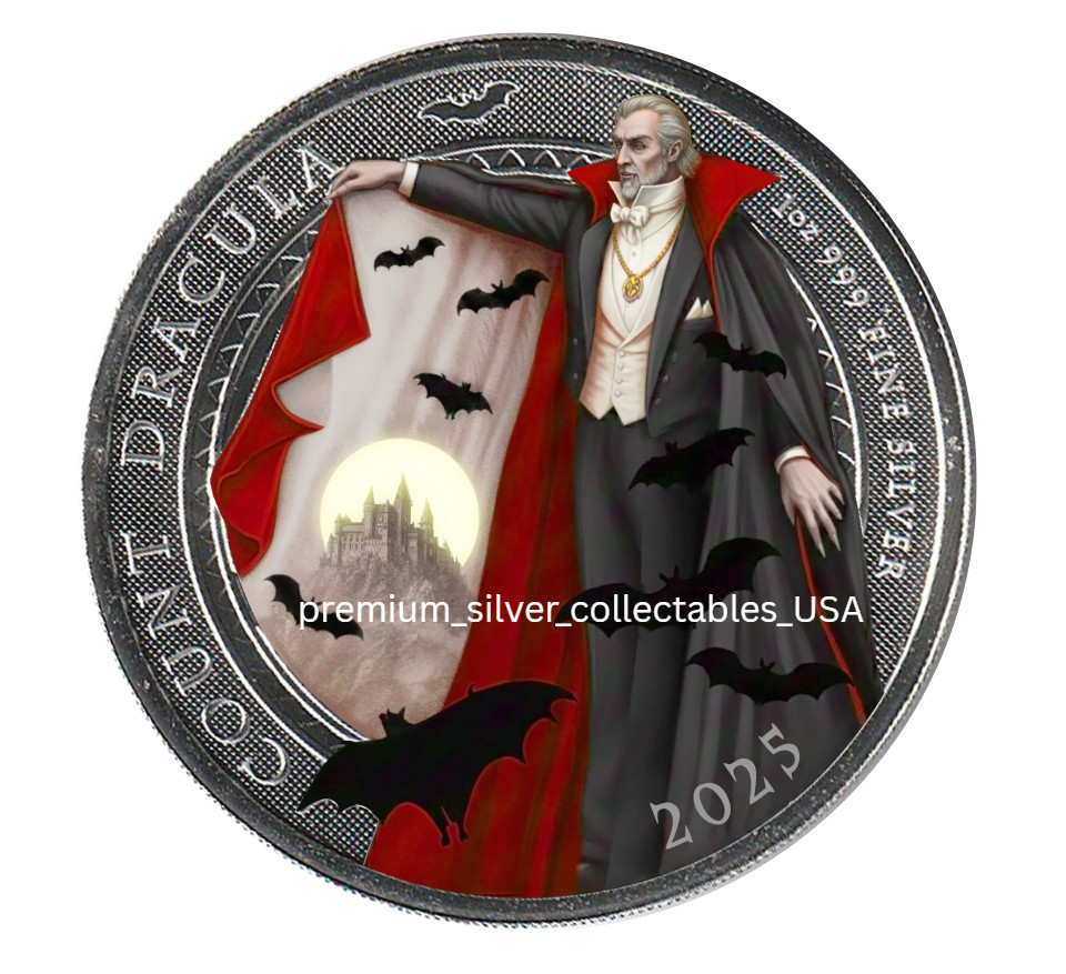 2025 Great Britain Gothic Horror Dracula 1 Ounce Pure Silver .999 Colorized Coin