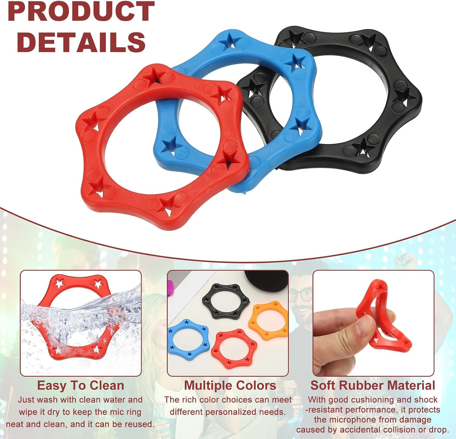 Microphone Anti-Roll Rings, Hexagonal Rubber Mic Rolling Ring - Fitting for (Wir