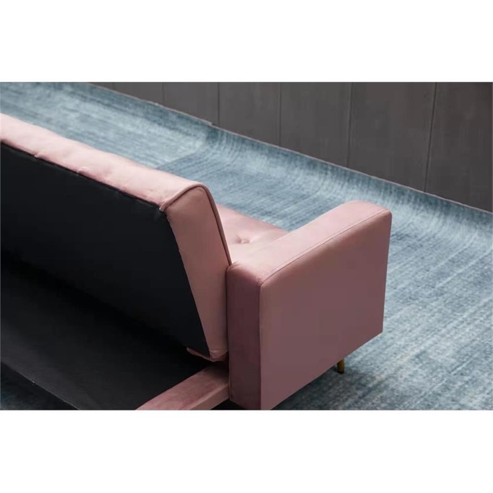 Bowery Hill Contemporary Velvet Convertible Sofa in Rose Finish