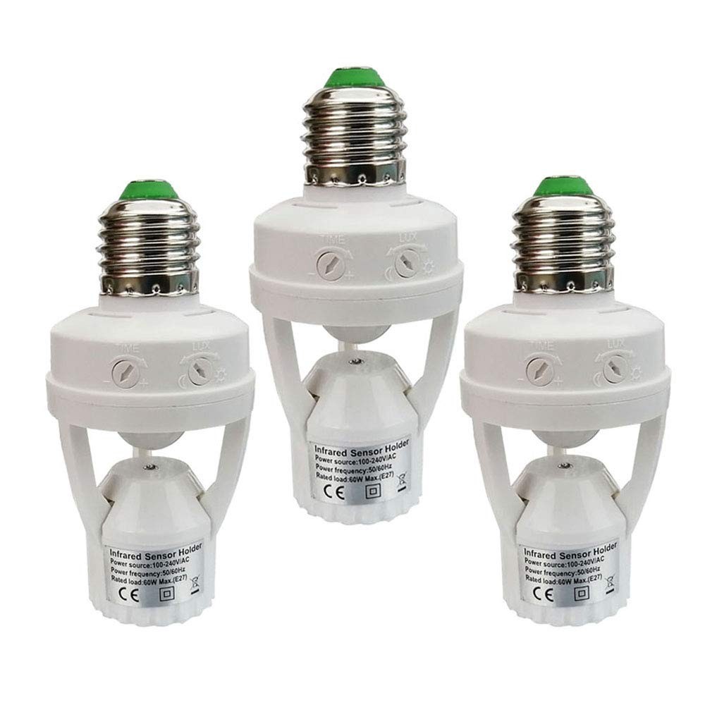 Motion Sensor Light Socket, E26 E27 PIR Motion Screw Bulb Adapter Indoor Use ...