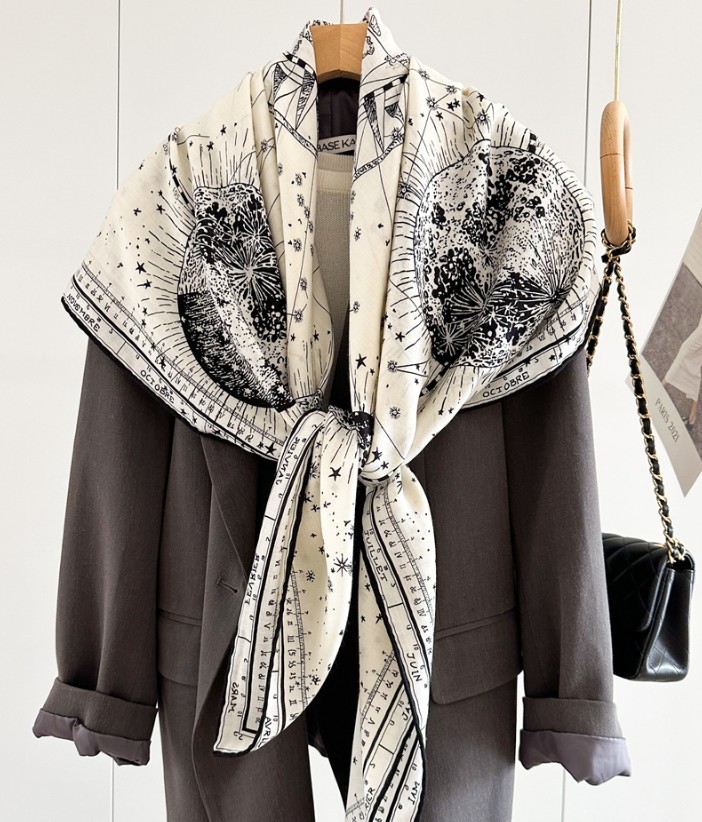 2025 Square70% Cashmere 30% Silk Constellation Print Double Face Scarf Shawl 53"