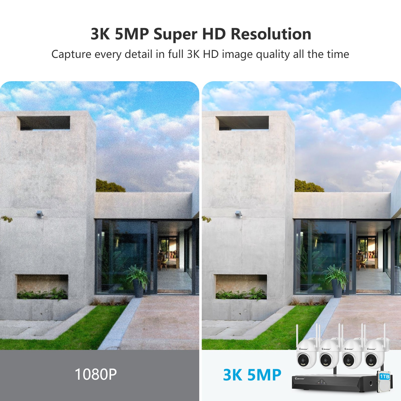 Wireless Security Camera System WIFI PTZ Outdoor Weatherproof Camera 5MP 1TB NVR