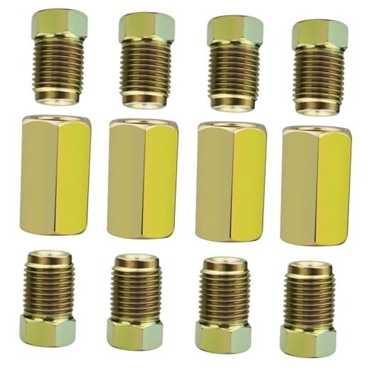 of 3/16” Brake Line Tubing Unions (Connectors) with 8 Nuts (3/8 – 24 4 Sets
