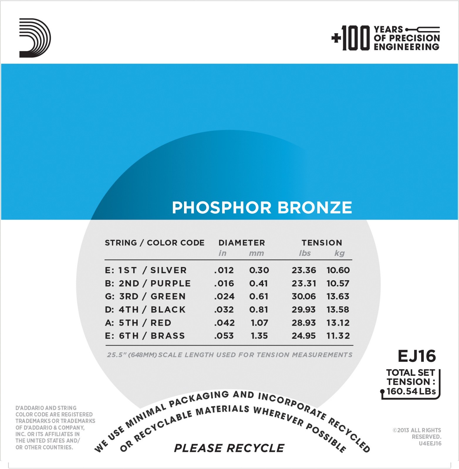 D'Addario EJ16-3D Phosphor Bronze Light Acoustic Guitar Strings 3 Sets EJ16