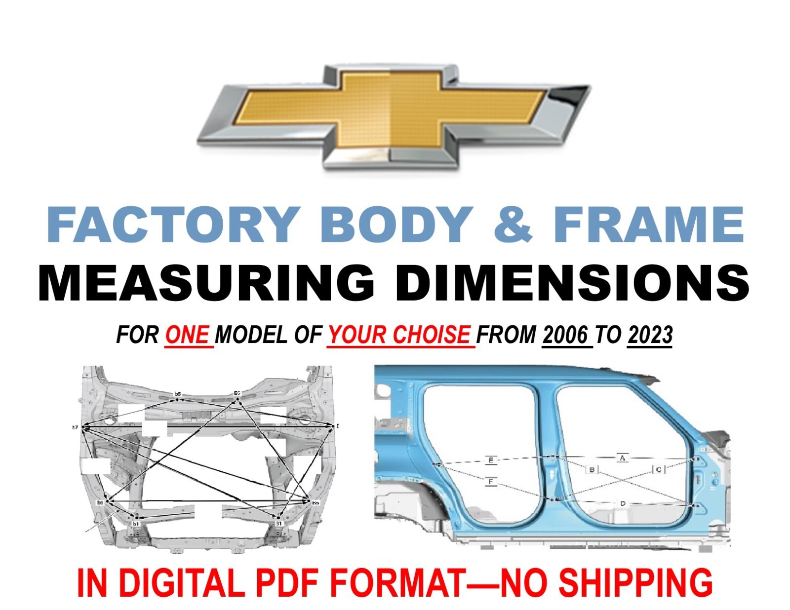 CHEVROLET AUTO BODY TOOLS CAR FRAME REPAIR MEASURING DIMENSION MANUAL 2006-2023