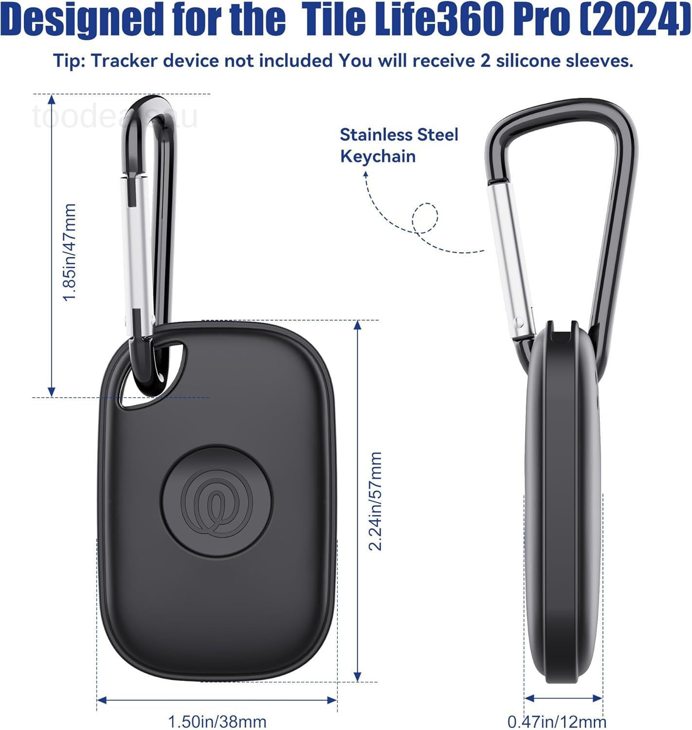 DDJ for Tile Life360 Pro (2024) Bluetooth Tracker Case Keychain 2-Pack, Black