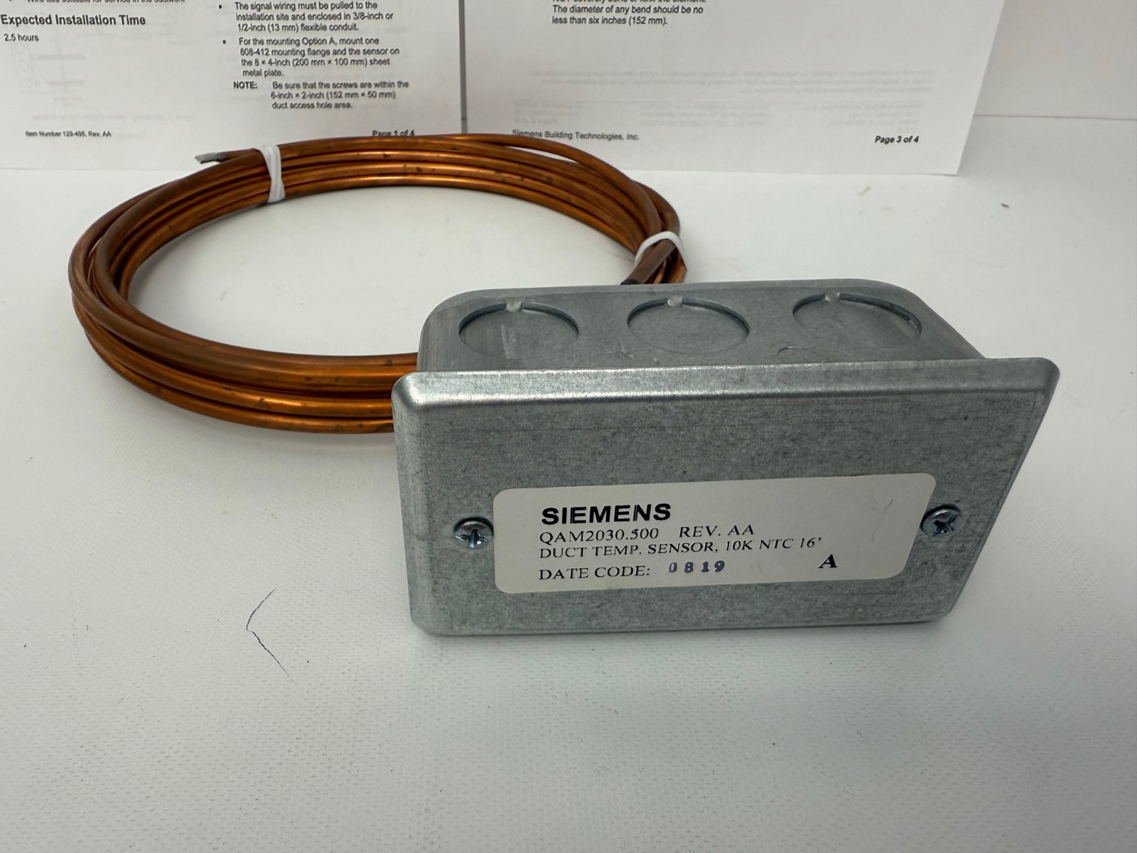 SIEMENS QAM2030.500 DUCT AVERAGING TEMP SENSOR 10K OHM NTC 16' FLEX PROBE NEW