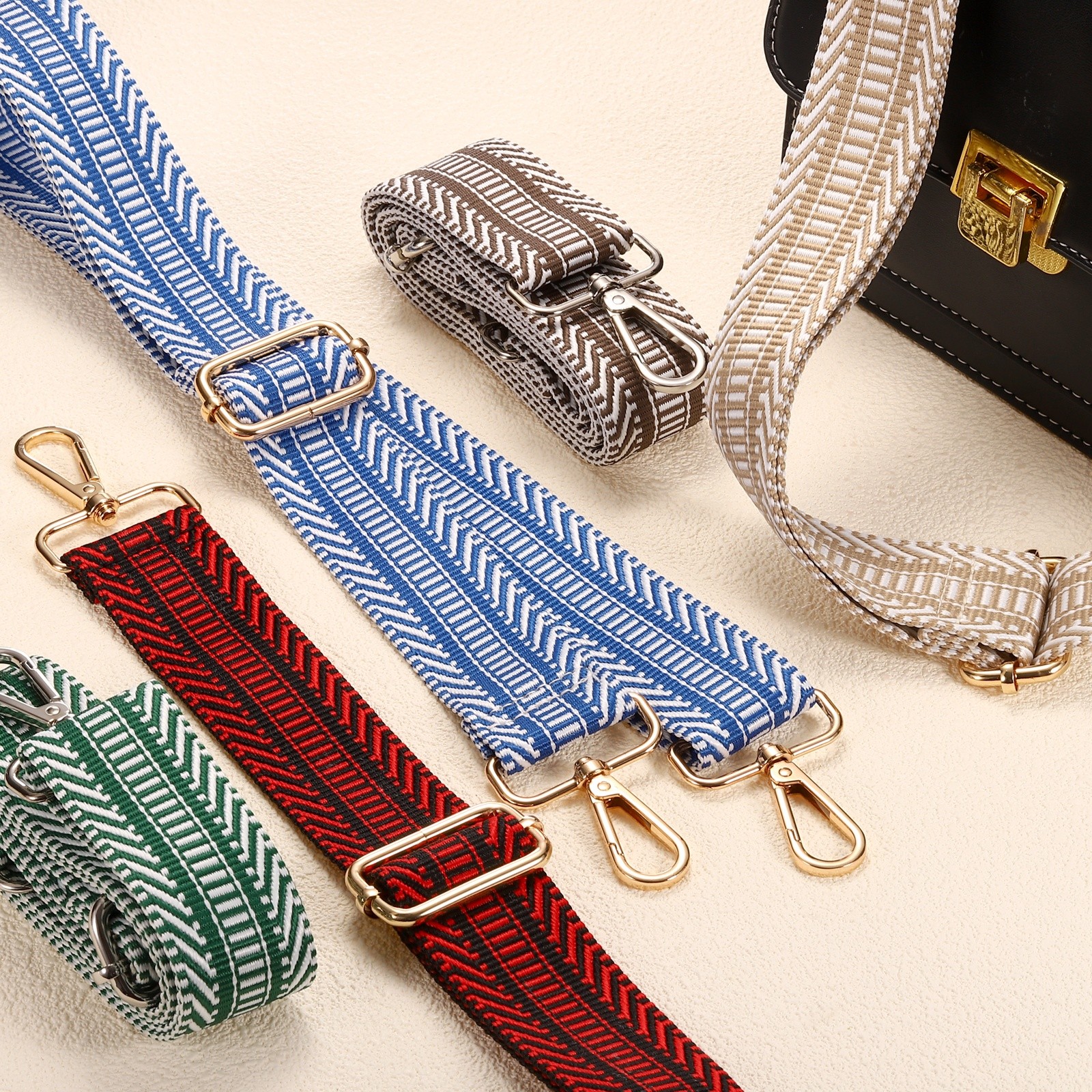 Purse Straps Replacement Crossbody with Light Gold Buckle, Stripe Coffee