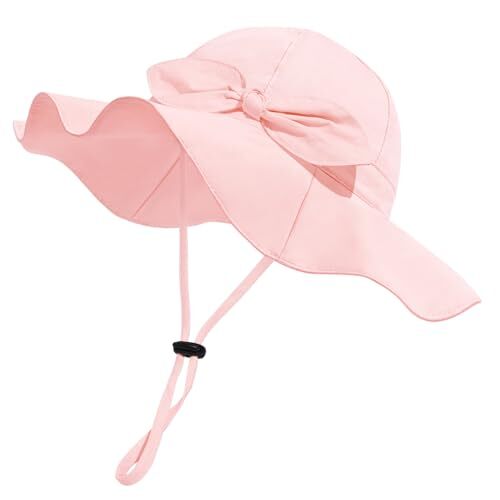 Baby Girl Sun Hat with UPF 50+ Outdoor Adjustable Beach Hat 0-6 Months Pink