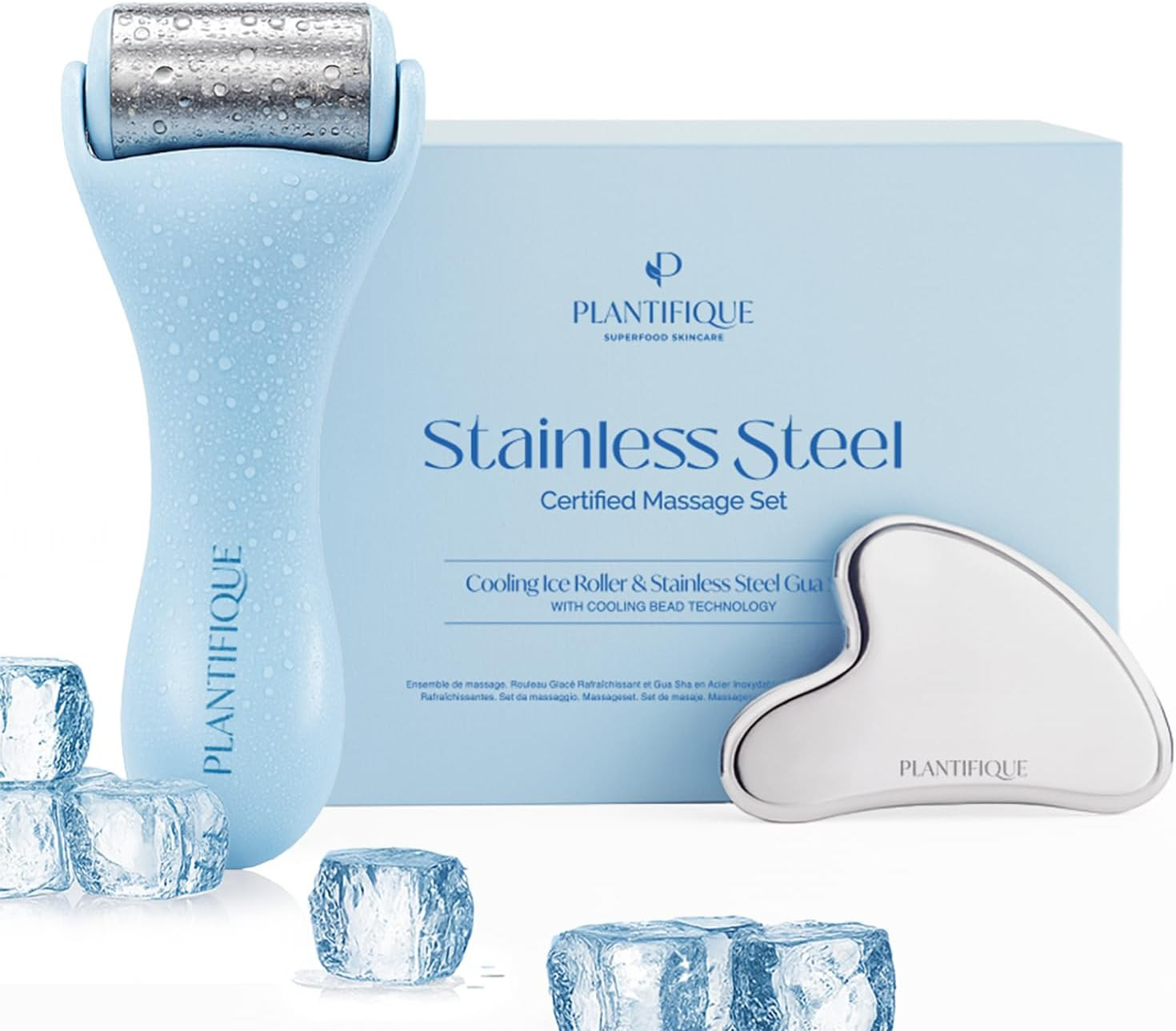 Plantifique Facial Ice Roller Stainless Steel Gua Sha Cryotherapy Skin Massager