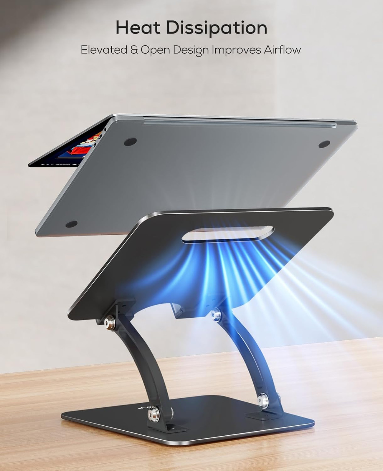 Fully Adjustable Laptop Stand for Desk, Dual Foldable Computer Riser with Heat