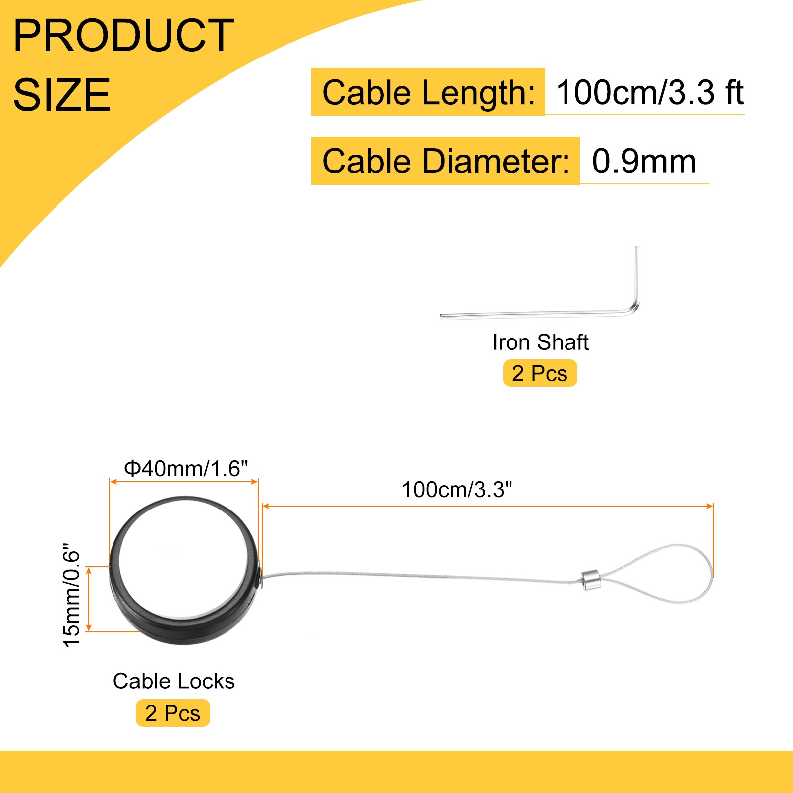 3.3ft Retractable Cable Security Lock with Latch Wrench 150 g Black,2 Pack