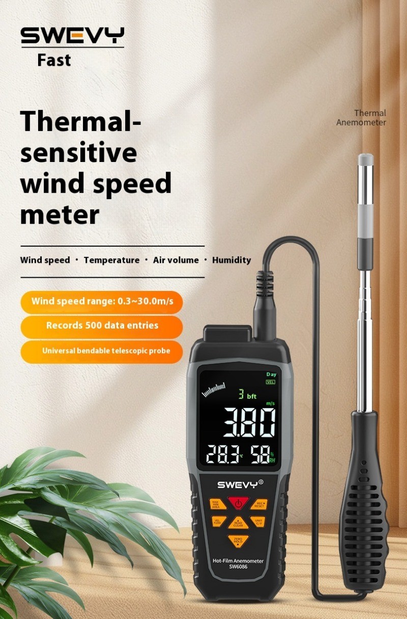 SW6076 Handheld Industrial Hot Wire Anemometer High Precision Wind Speed Meter