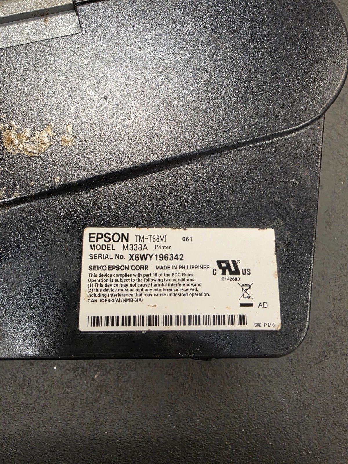 Epson TM-T88VI POS USB Thermal Printer M338A (Printer Only) UNTESTED/AS IS #24